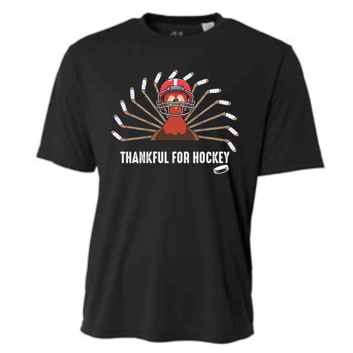 Ice Hockey Thanksgiving Turkey Playing Hockey Gift Cooling Performance Crew T-Shirt