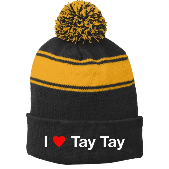 I Heart Tay Tay Stripe Pom Pom Beanie