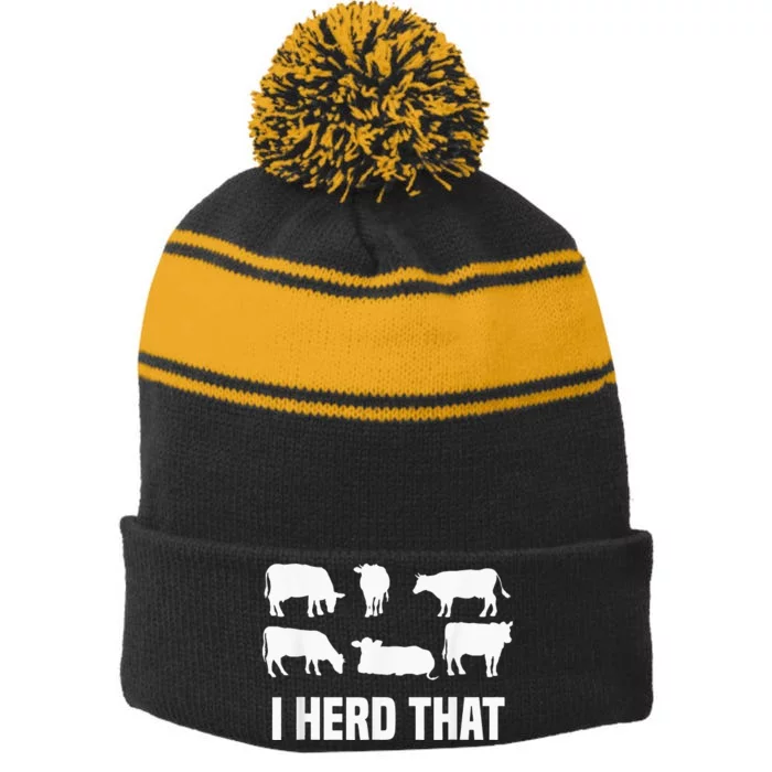 I Herd That I Animal Farm Cow Dairy Farming Funny Stripe Pom Pom Beanie