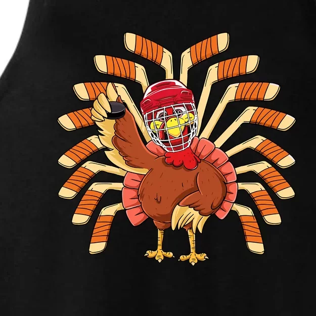 Ice Hockey Thanksgiving Turkey Playing Hockey Meaningful Gift Ladies Tri-Blend Wicking Tank