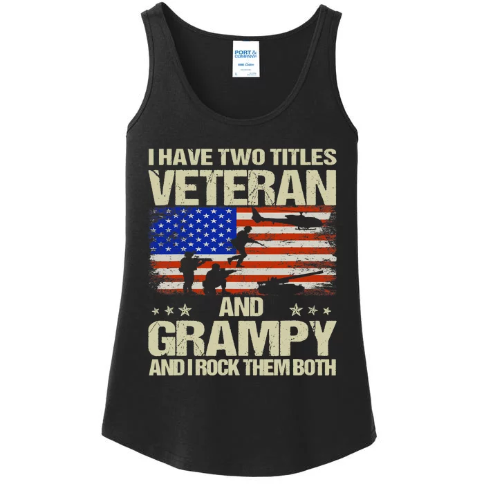 I Have Two Titles Veteran And Grampy Retro Father's Day Ladies Essential Tank