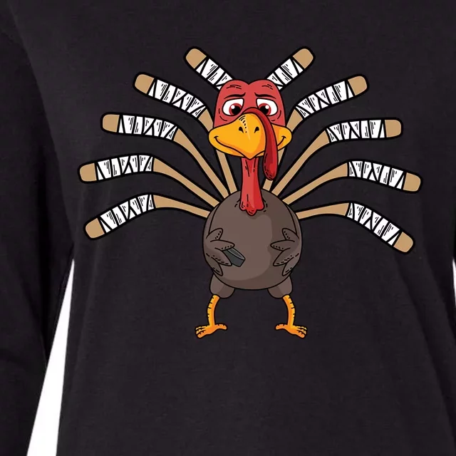 Ice Hockey Thanksgiving Turkey Gift Womens Cotton Relaxed Long Sleeve T-Shirt