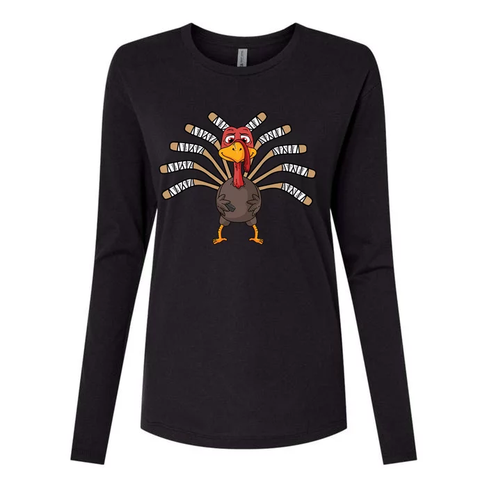 Ice Hockey Thanksgiving Turkey Gift Womens Cotton Relaxed Long Sleeve T-Shirt