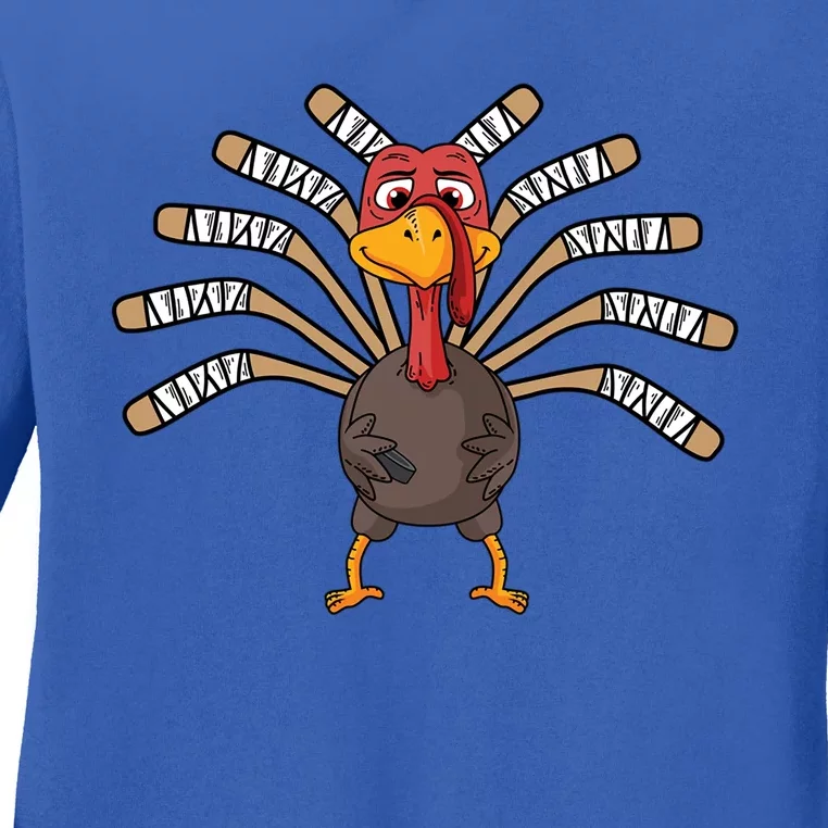 Ice Hockey Thanksgiving Turkey Gift Ladies Long Sleeve Shirt