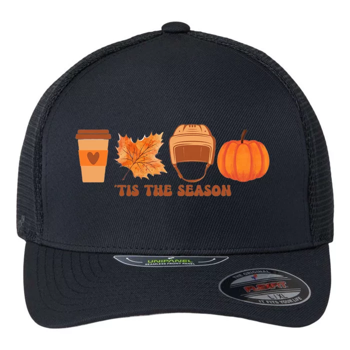 Ice Hockey Tis The Season Autumn Fall Pumpkin Coffee Latte Gift Flexfit Unipanel Trucker Cap