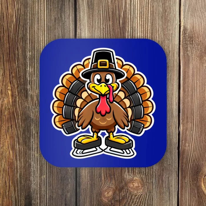 Ice Hockey Turkey Funny Thanksgiving Animal Bird Sports Play Cute Gift Coaster