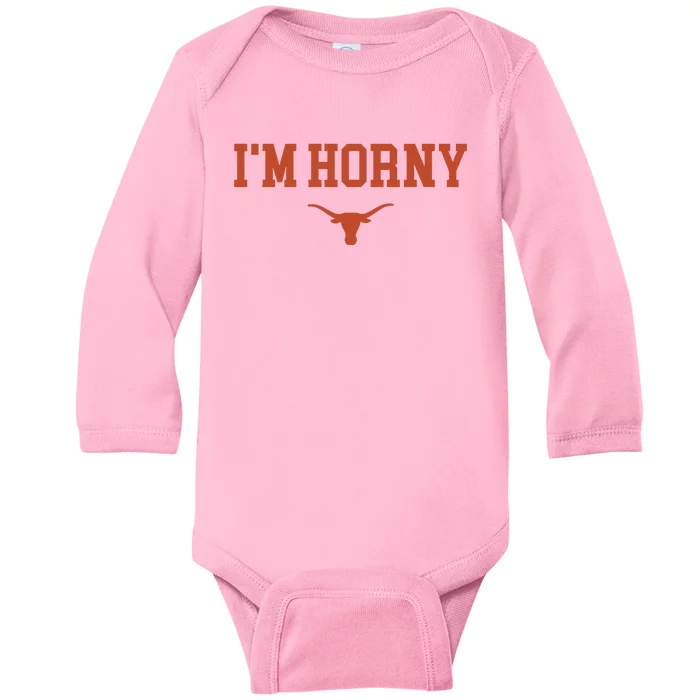 I’M Horny Texas Baby Long Sleeve Bodysuit