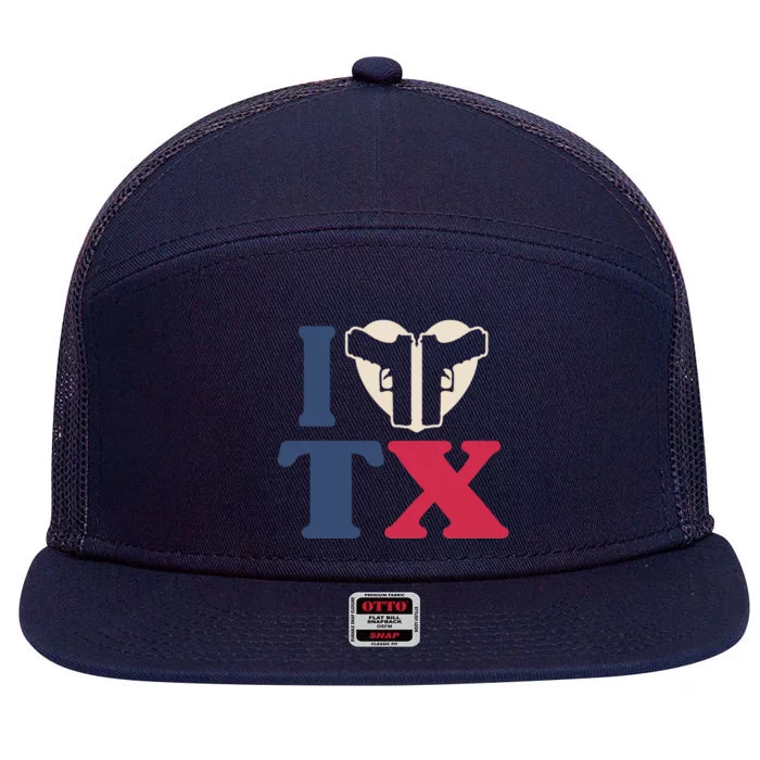 I Heart Texas Tx Love Pro Usa 2nd Adt Pro Gun Great Gift 7 Panel Mesh Trucker Snapback Hat