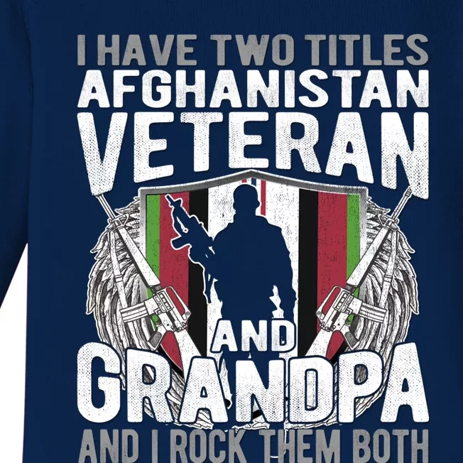 I Have Two Titles Afghanistan Veteran And Grandpa Proud Papa Cool Gift Baby Long Sleeve Bodysuit