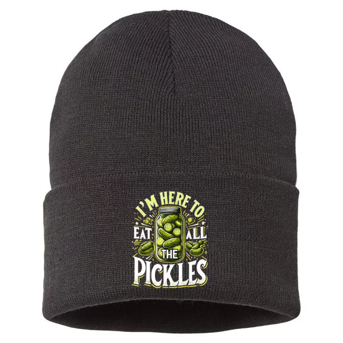 Im Here To Eat All The Pickles Funny Cucumber Pickle Jar Gift Sustainable Knit Beanie