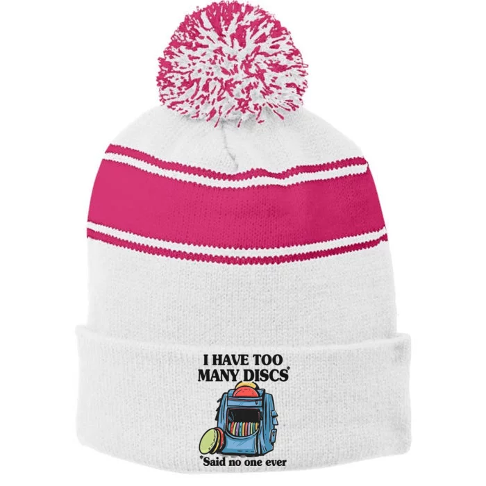 I Have Too Many Discs Disc Golf Backpack Funny Disc Golf Stripe Pom Pom Beanie