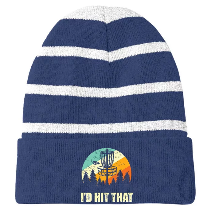 I'd Hit That Funny Disc Golf Vintage Frisbee Disc Sport Striped Beanie with Solid Band