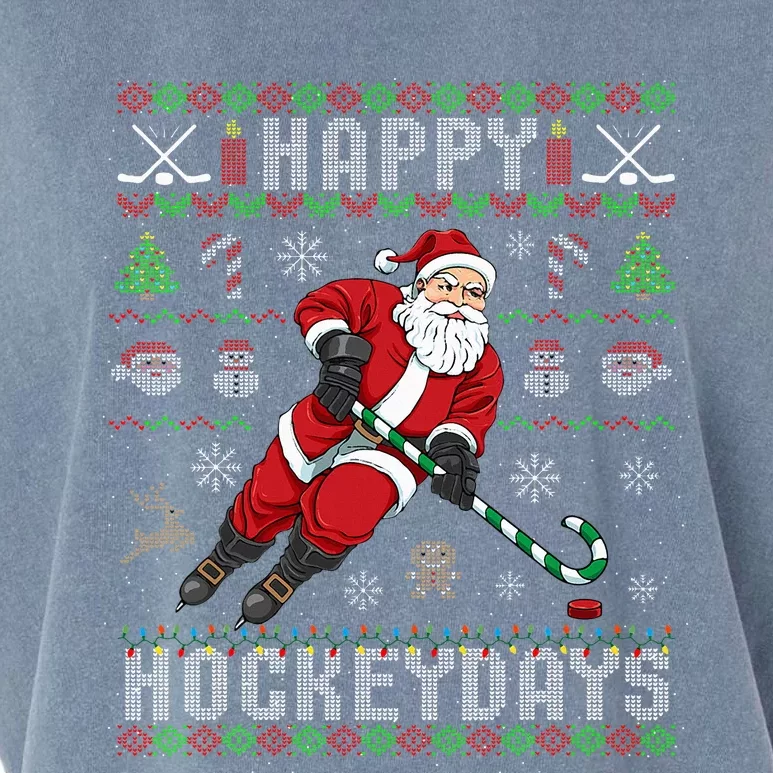 Ice Hockey Ugly Christmas Santa Claus Garment-Dyed Women's Muscle Tee