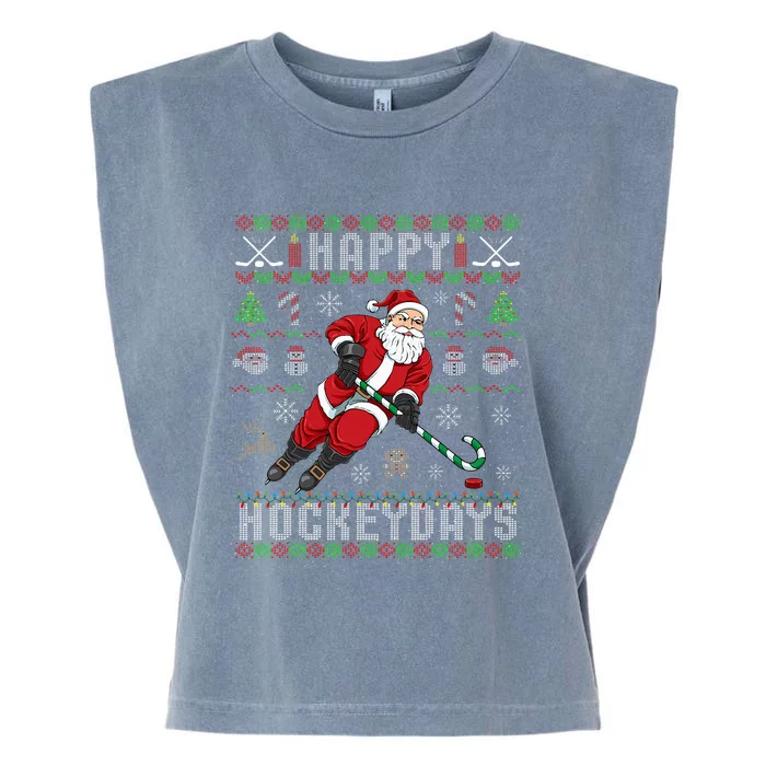 Ice Hockey Ugly Christmas Santa Claus Garment-Dyed Women's Muscle Tee