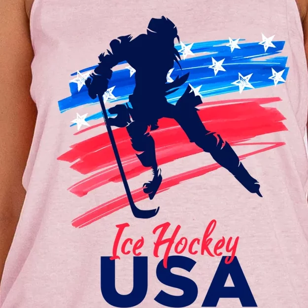 Ice Hockey Usa Support The Team Gift Usa Flag Hockey Lover Funny Gift Women's Knotted Racerback Tank