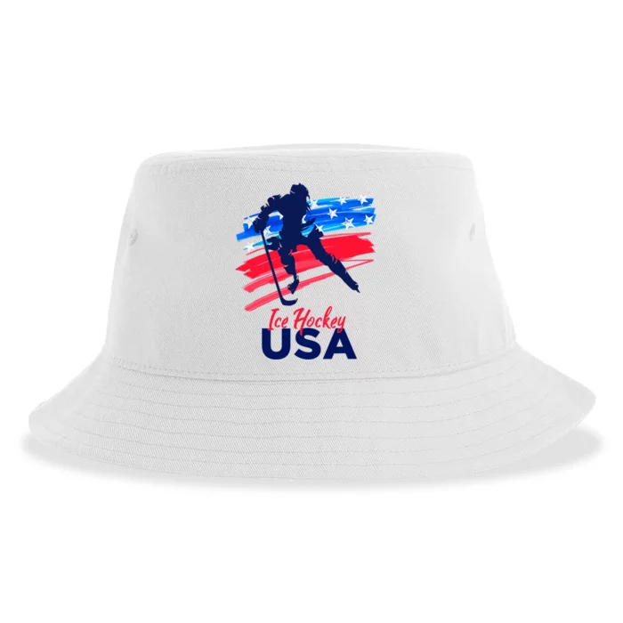 Ice Hockey USA Support The Team USA Flag Hockey Lover Sustainable Bucket Hat