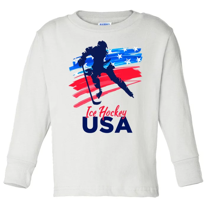 Ice Hockey USA Support The Team USA Flag Hockey Lover Toddler Long Sleeve Shirt