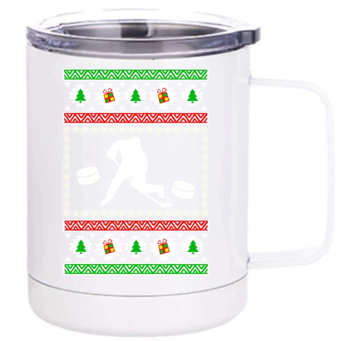 Ice Hockey Ugly Christmas Gift For Son Daughter Funny Gift Front & Back 12oz Stainless Steel Tumbler Cup