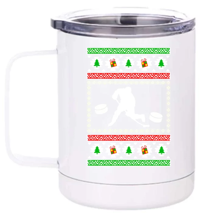 Ice Hockey Ugly Christmas Gift For Son Daughter Funny Gift Front & Back 12oz Stainless Steel Tumbler Cup