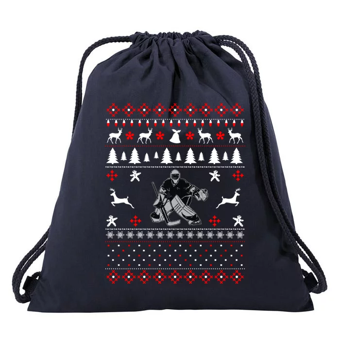 Ice Hockey Ugly Christmas Design Hockey Lover Gift Meaningful Gift Drawstring Bag