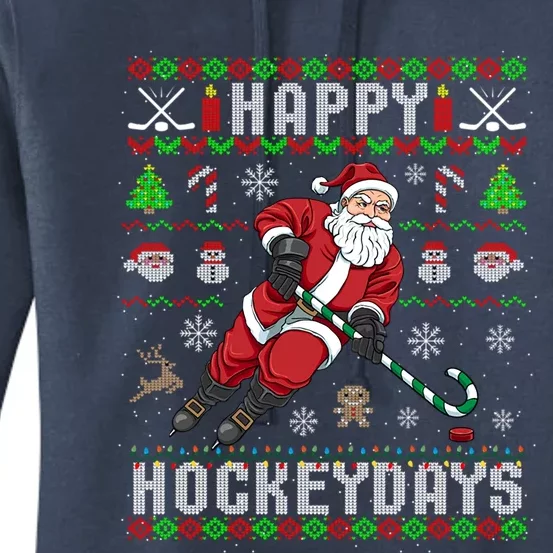 Ice Hockey Ugly Christmas Santa Claus Happy Hockeydays Gift Women's Pullover Hoodie