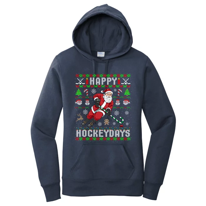 Ice Hockey Ugly Christmas Santa Claus Happy Hockeydays Gift Women's Pullover Hoodie