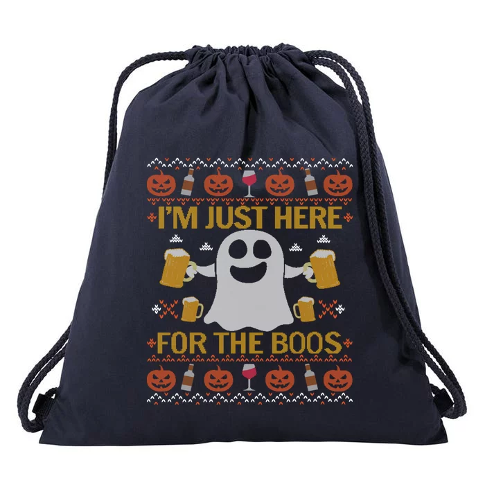 Ing Halloween Ugly Sweater IM Just Here For The Boos Gift Drawstring Bag