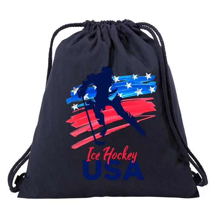 Ice Hockey Usa Support The Team Gift Usa Flag Hockey Lover Meaningful Gift Drawstring Bag