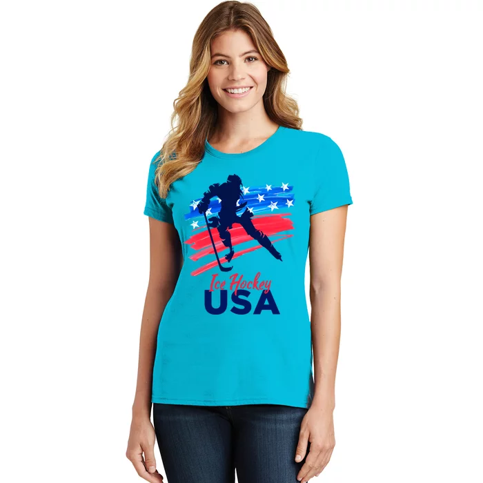 Ice Hockey Usa Support The Team Gift Usa Flag Hockey Lover Meaningful Gift Women's T-Shirt