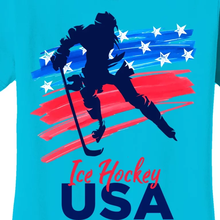 Ice Hockey Usa Support The Team Gift Usa Flag Hockey Lover Meaningful Gift Women's T-Shirt