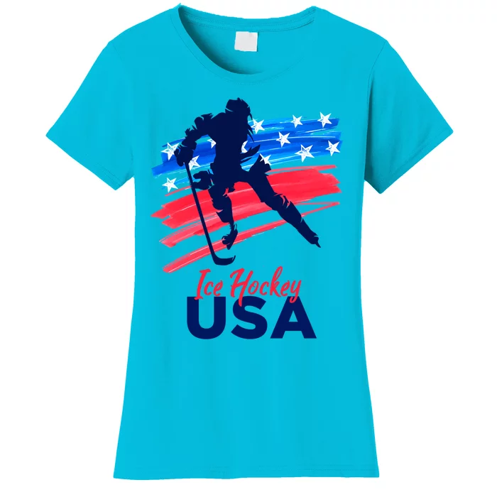 Ice Hockey Usa Support The Team Gift Usa Flag Hockey Lover Meaningful Gift Women's T-Shirt