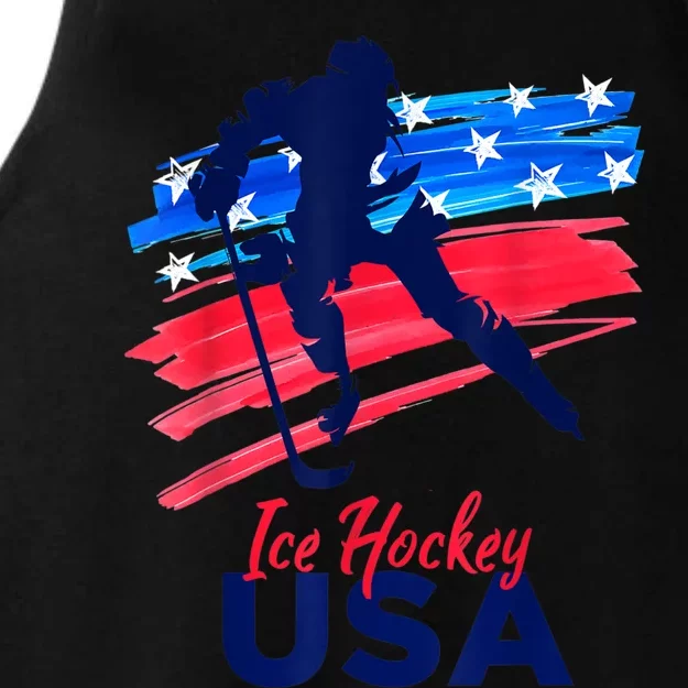 Ice Hockey USA Flag Hockey Lover Ladies Tri-Blend Wicking Tank