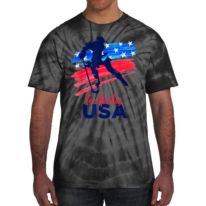 Ice Hockey USA Flag Hockey Lover Tie-Dye T-Shirt