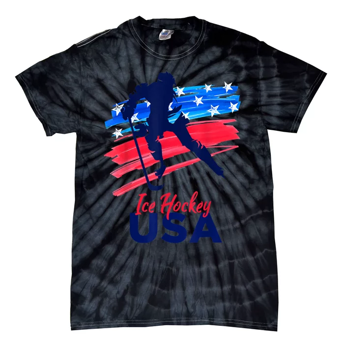 Ice Hockey USA Flag Hockey Lover Tie-Dye T-Shirt