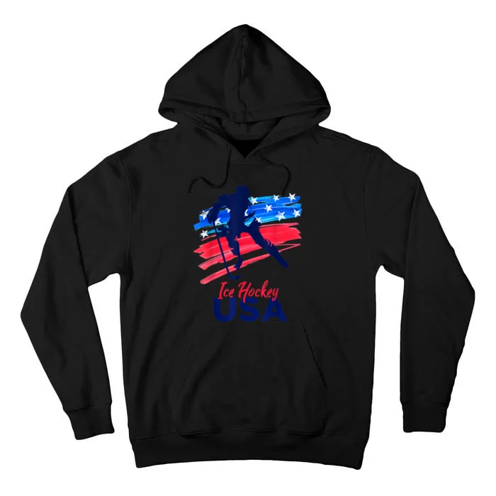 Ice Hockey USA Flag Hockey Lover Tall Hoodie