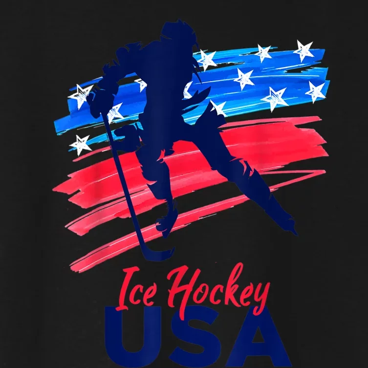 Ice Hockey USA Flag Hockey Lover Women's Crop Top Tee