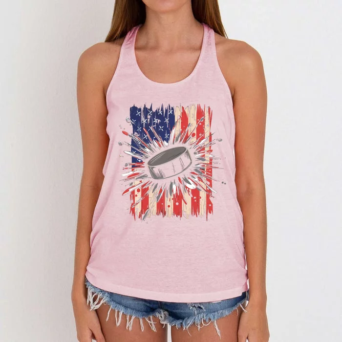 Ice Hockey Usa Flag Sports Fans Patriotic Gift Women's Knotted Racerback Tank