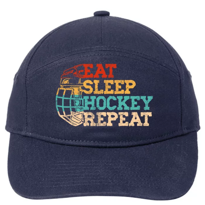 Ice Hockey Vintage Mask Eat Sleep Hockey Repeat Gift 7-Panel Snapback Hat