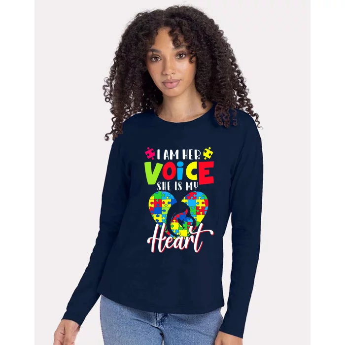 I'm Her Voice She Is My Heart Autism Mom Autism Aware Womens Cotton Relaxed Long Sleeve T-Shirt