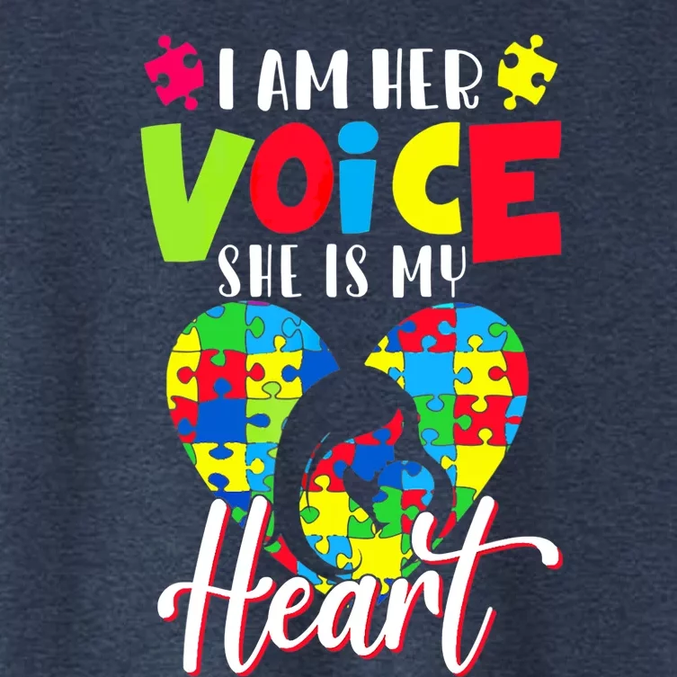 I'm Her Voice She Is My Heart Autism Mom Autism Aware Women's Crop Top Tee