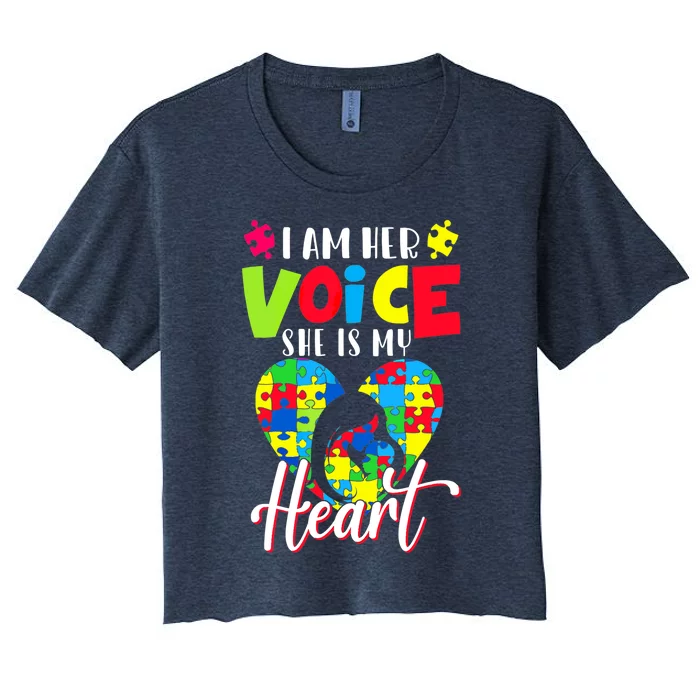 I'm Her Voice She Is My Heart Autism Mom Autism Aware Women's Crop Top Tee