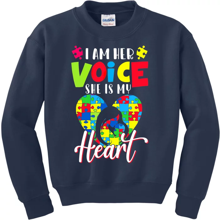 I'm Her Voice She Is My Heart Autism Mom Autism Aware Kids Sweatshirt