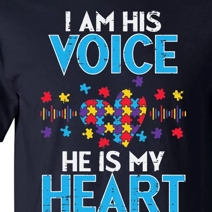 I His Voice He My Heart Autism Awareness Mom Dad Women Tall T-Shirt