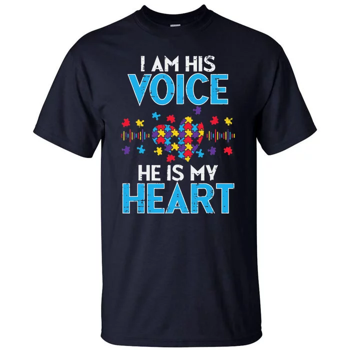 I His Voice He My Heart Autism Awareness Mom Dad Women Tall T-Shirt