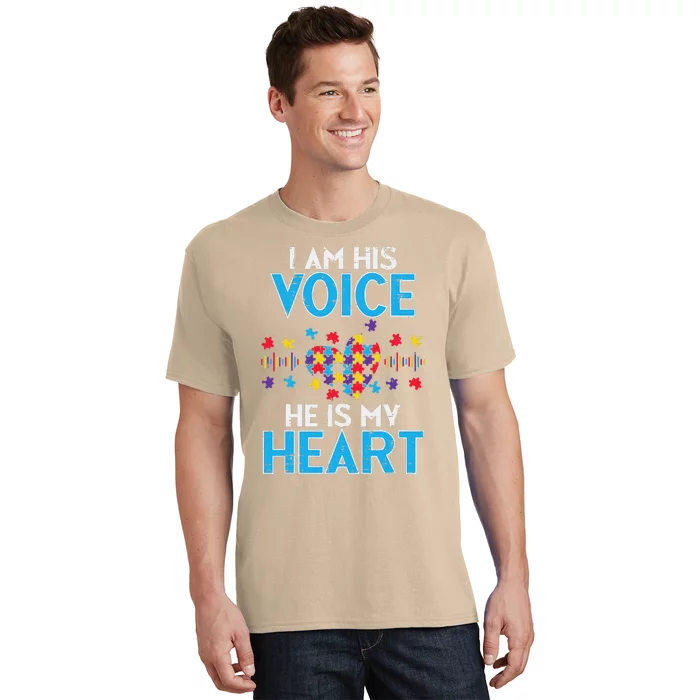 I His Voice He My Heart Autism Awareness Mom Dad Women T-Shirt