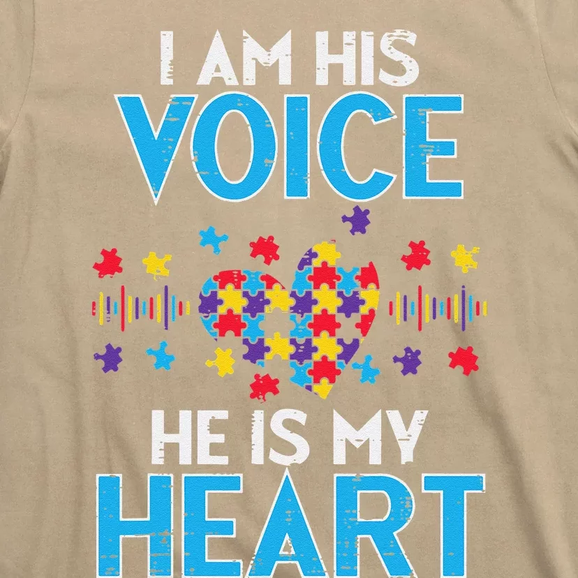 I His Voice He My Heart Autism Awareness Mom Dad Women T-Shirt