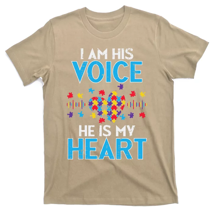 I His Voice He My Heart Autism Awareness Mom Dad Women T-Shirt