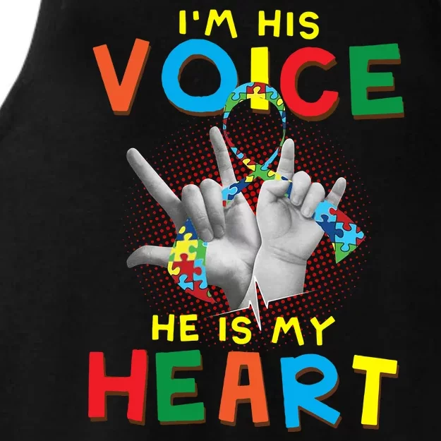 I'm His Voice He Is My Heart Autism Awareness Ladies Tri-Blend Wicking Tank