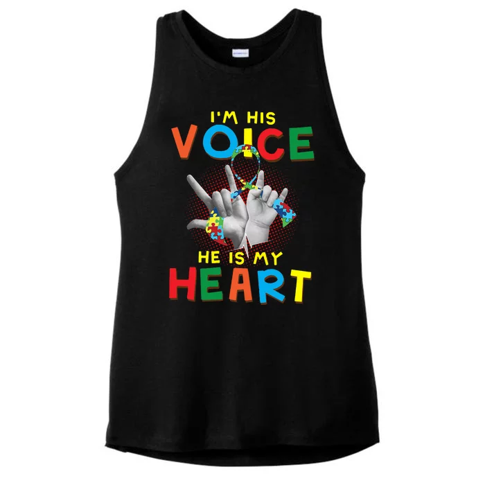 I'm His Voice He Is My Heart Autism Awareness Ladies Tri-Blend Wicking Tank