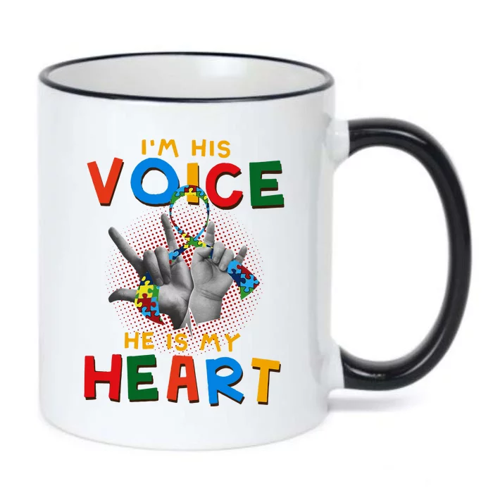 I'm His Voice He Is My Heart Autism Awareness Black Color Changing Mug